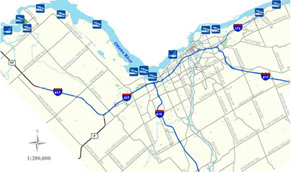 Map showing fish locations along the Ottawa River