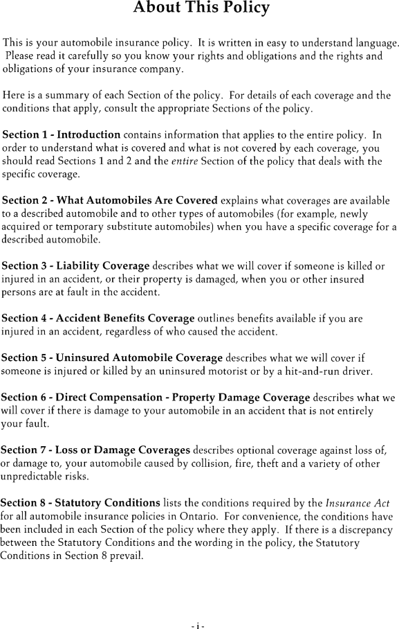 Title: Ontario Automobile Policy (OAP 1) - Description: Photocopy of Ontario Automobile Policy (OAP 1)