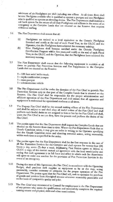 Page 5 of Casino Rama Fire Protection Agreement