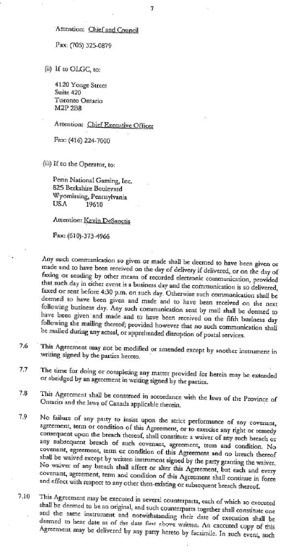 Page 7 of Casino Rama Fire Protection Agreement