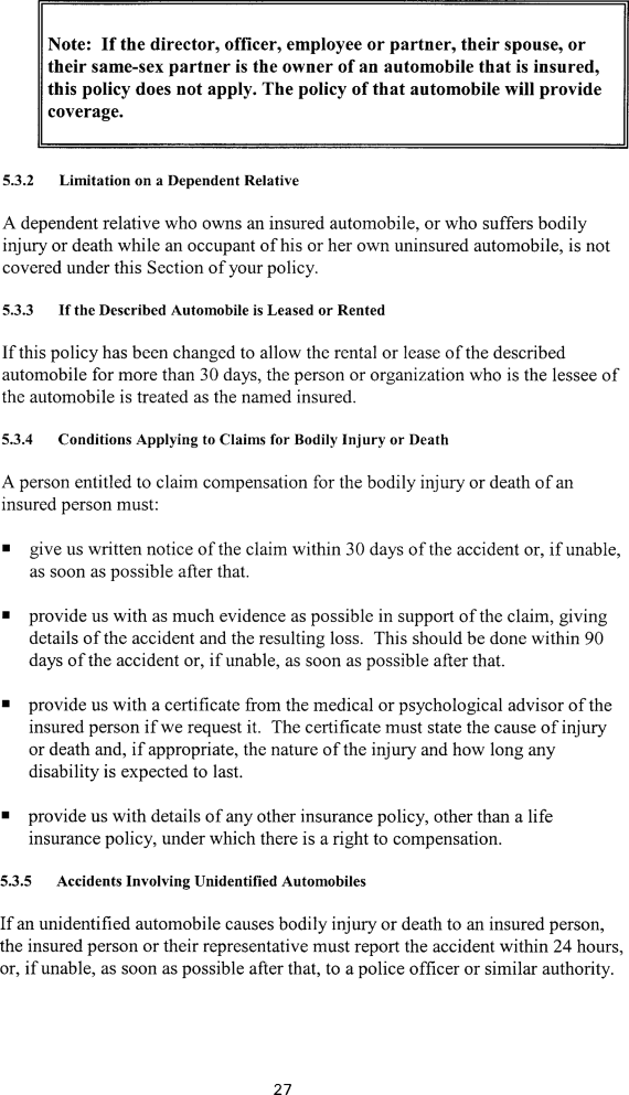 Title: Ontario Automobile Policy (OAP 1) - Description: Photocopy of Ontario Automobile Policy (OAP 1)