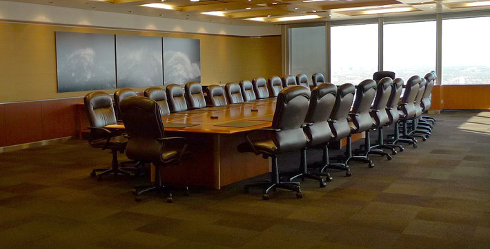 Photo of the full view of the Collaboration Boardroom from the entrance