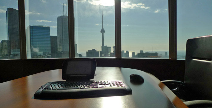 Photo of the window view of the Toronto skyline from the Executive Boardroom