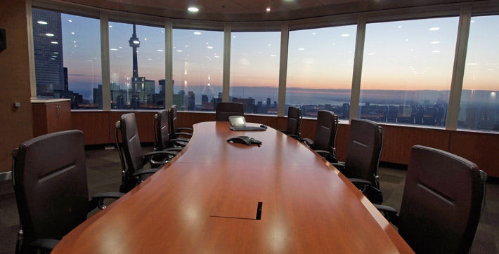 Photo of the window view from the Executive Boardroom at sunset