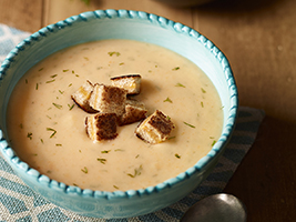 Potato Soup with Cheddar Croutons