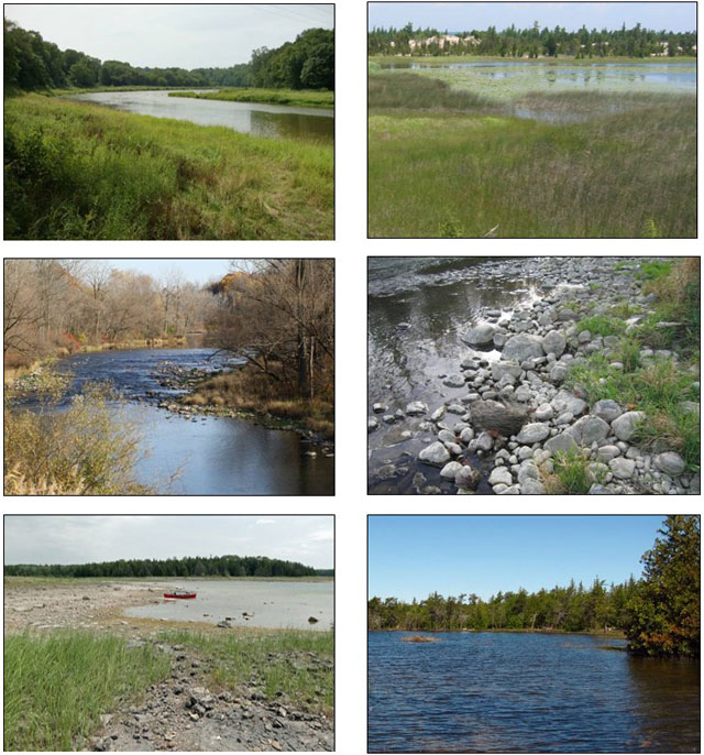 These are six photographs showing examples of the Queensnake habitat in Ontario