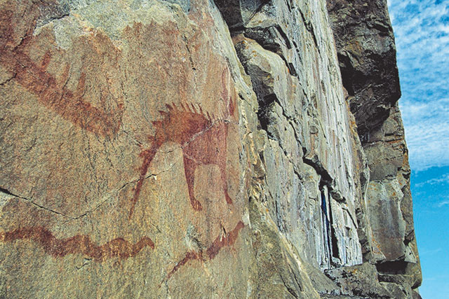 photo of pictographs at Agawa Rock.