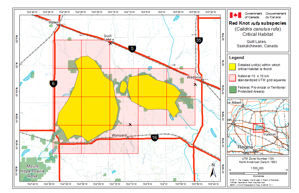 Map of Critical Habitat in Quill Lakes, Saskatchewan