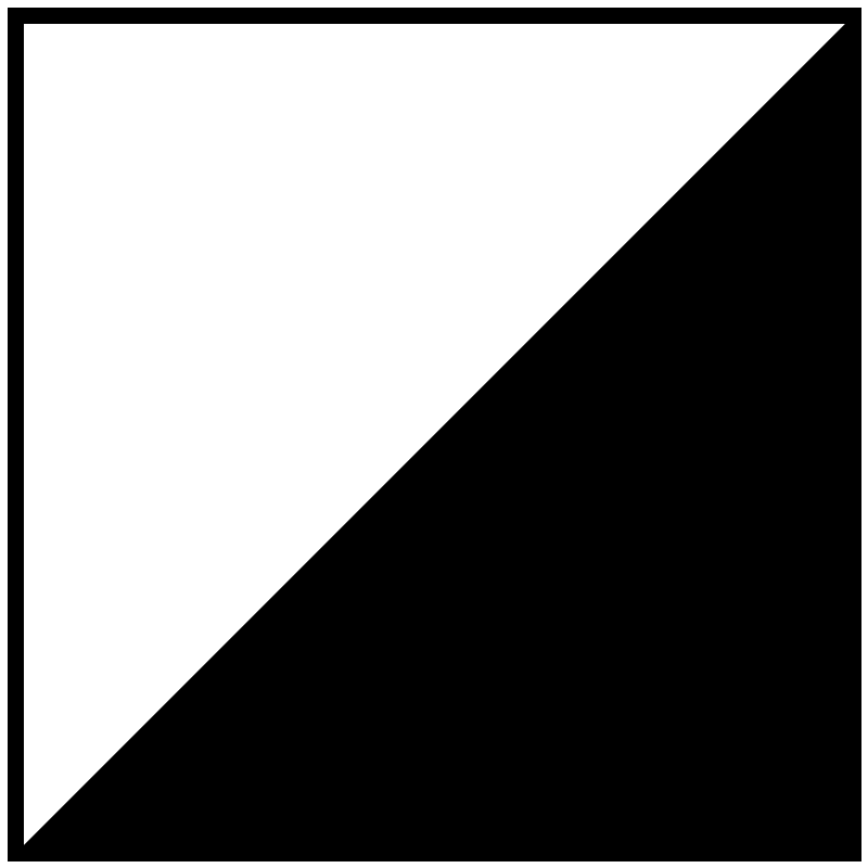 The symbol used for an Incident Command Post. A black lined square divided into two triangles by a diagonal line running from lower left to upper right with the lower triangle being black and the upper being white.