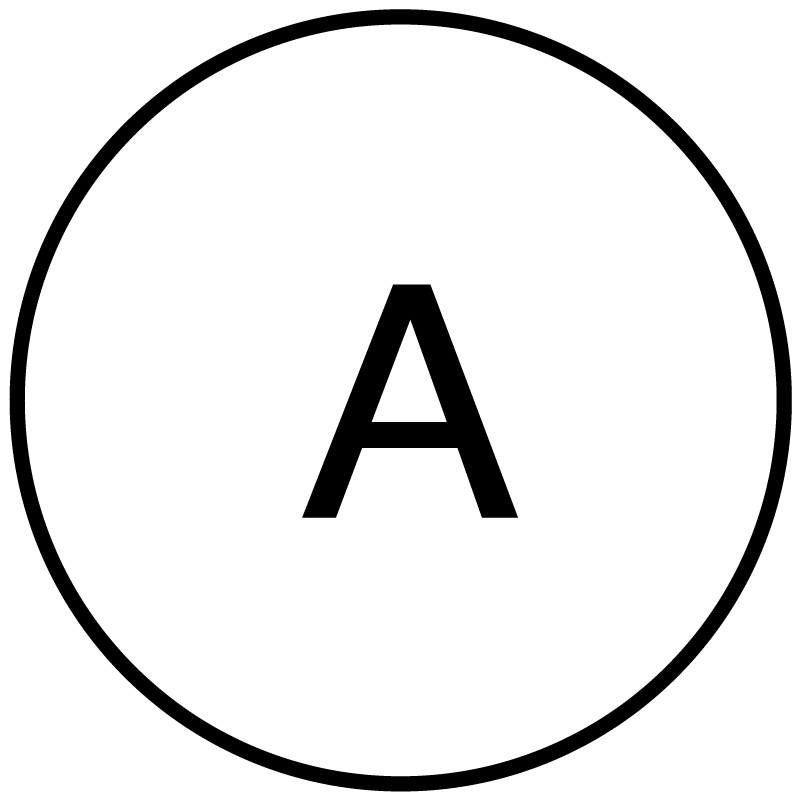 Symbole représentant une base aérienne. Il s’agit d’un cercle blanc au contour noir avec la lettre « A » écrite en noir à l’intérieur.