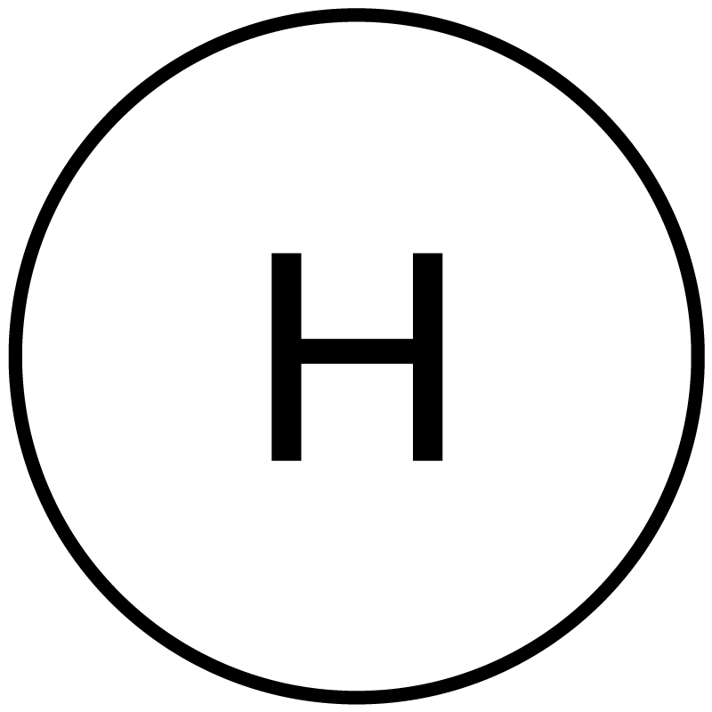 The symbol used for a Helibase. A black circle on white background with a black lettered ‘H’ in it.