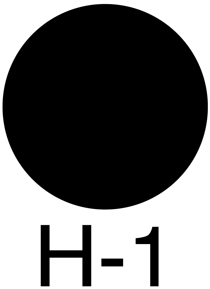 The symbol used for a Helispot. A solid black circle numbered in association with a capital H, as in H-1 and H-2.