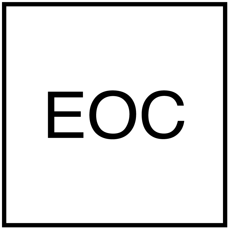 The symbol used for an Emergency Operations Centre. A black lined square on white background with black lettered ‘EOC’ in it.