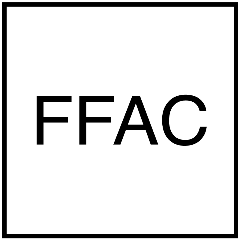 The symbol for a Family and Friends Assistance Centre. A black lined square on white background with black lettered ‘FFAC’ in it.