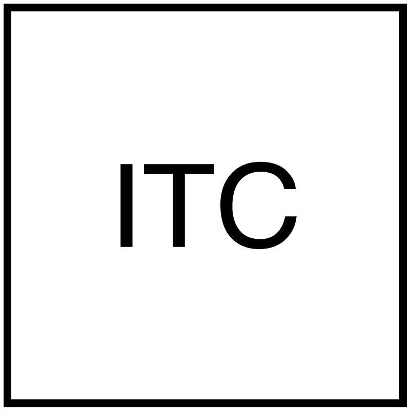 The symbol used for an Incident Telecommunications Centre. A black lined white square with the letters ITC in it.