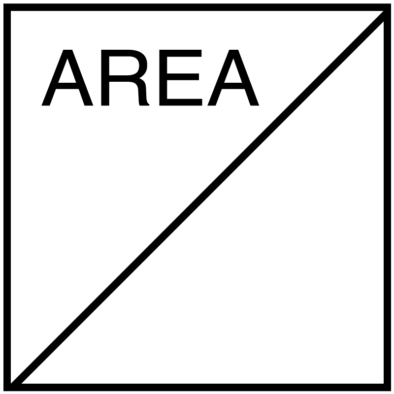The symbol used for an Area Command Post. A black lined square divided into two white triangles by a black diagonal line running from lower left to upper right; with black lettered ‘Area’ inside the upper triangle.