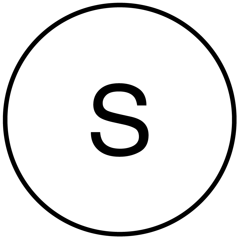 The symbol used for a Staging Area. A black circle on white background with a black lettered ‘S’ in it.