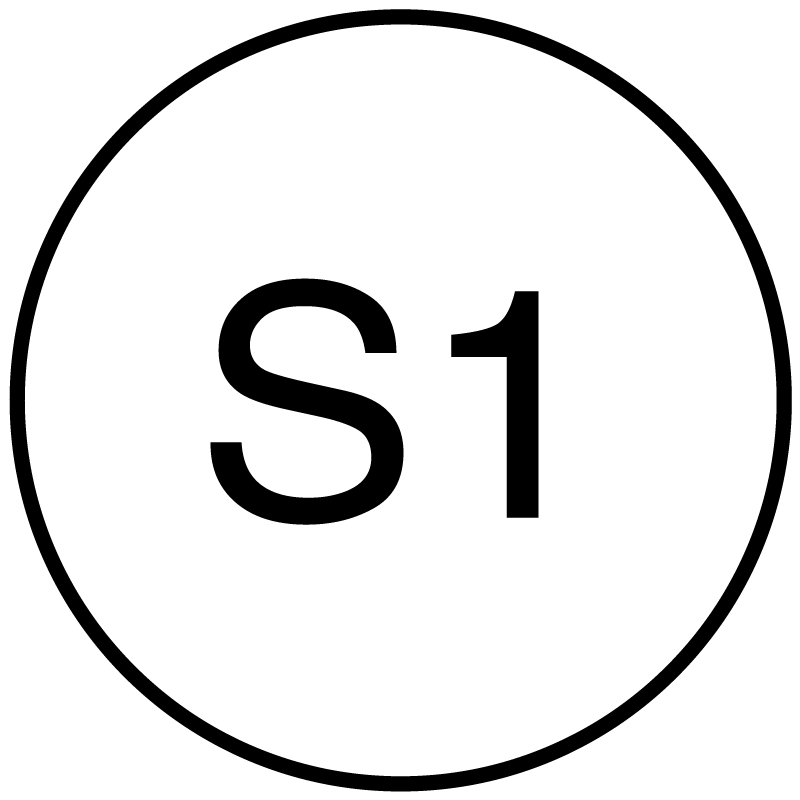 The symbol used for more than one Staging Area. A black circle on white background with a black lettered ‘S’ in it. More than one staging area may be designated by the addition of a number beside the letter (e.g., ‘S1’).