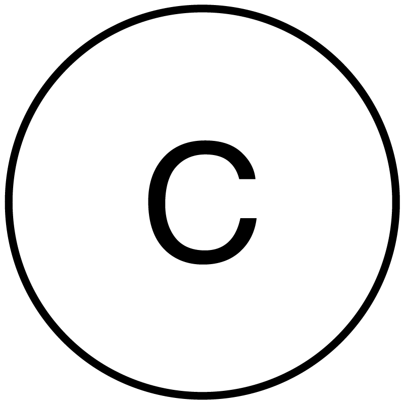 The symbol used for a Camp. A black circle on white background with a black lettered ‘C’ in it.