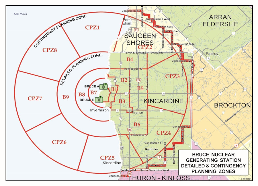 Map of Bruce Nuclear Generating Station Detailed and Contingency Planning Zones