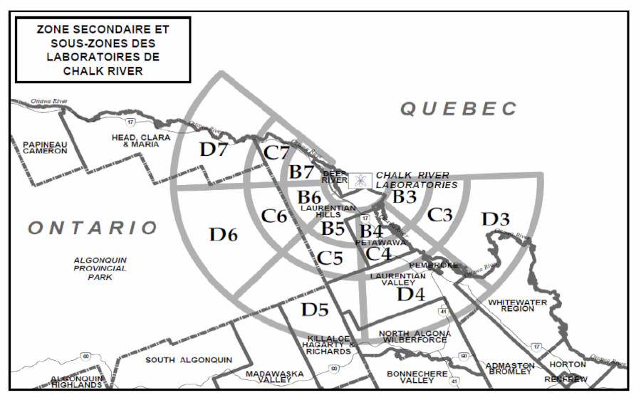Carte de la zone secondaire et sous-zones des Laboratoires de Chalk River