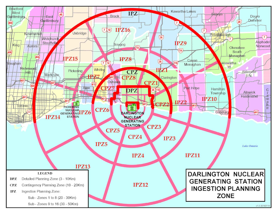 Map of Ingestion Planning Zone and sectors around Darlington Nuclear Generating Station