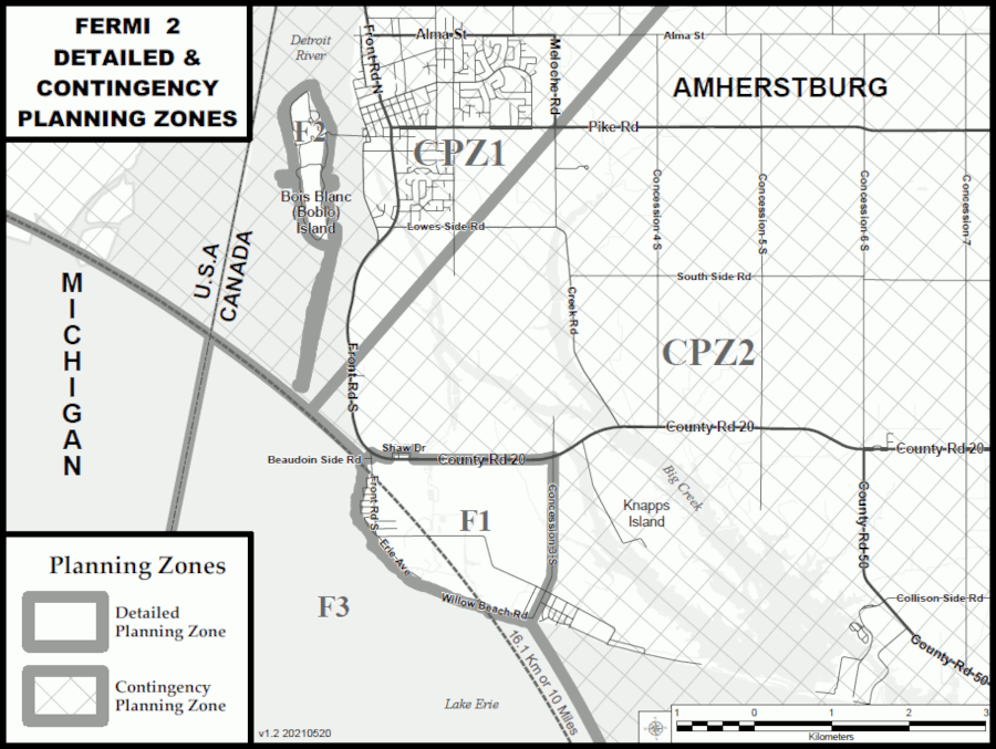 Map of Fermi 2 Detailed and Contingency Planning Zones.