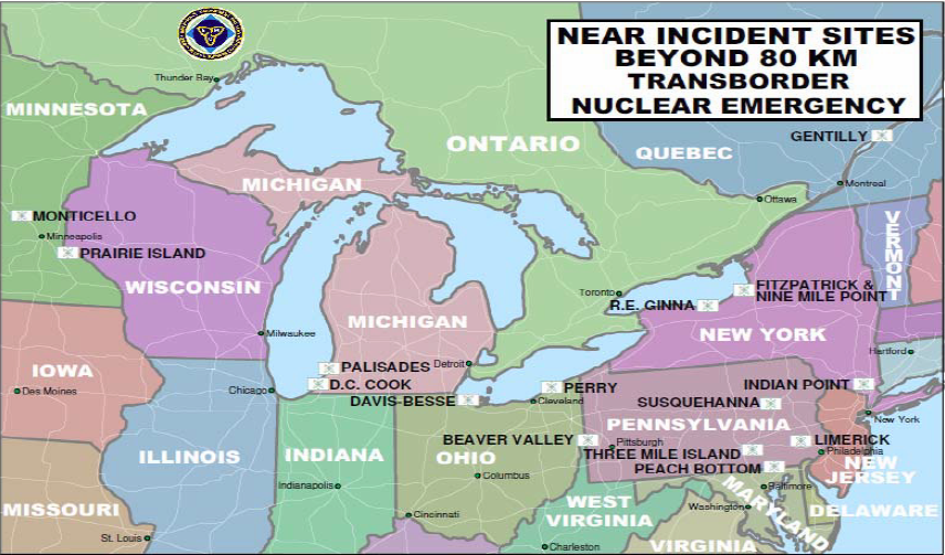 Map of Near Incident Sites beyond 80 km - Transborder Nuclear Emergency