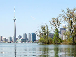 Lake Ontario from Toronto Harbour with the CN Tower in view