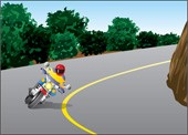 Illustration d'une personne qui effectue un virage à motocyclette.