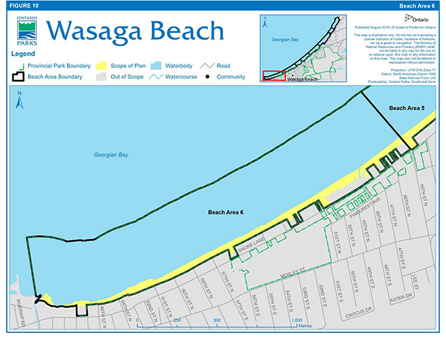 Map showing Beach Area 6 and the scope of the Beach Management Secondary Plan.