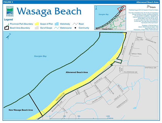 Map showing Allenwood Beach Area and the scope of the Beach Management Secondary Plan.