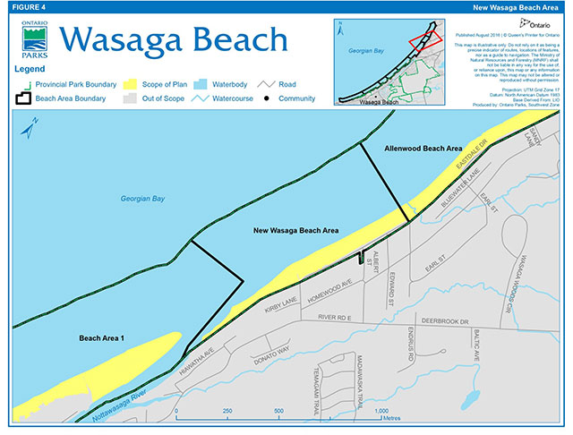 Map showing New Wasaga Beach Area and the scope of the Beach Management Secondary Plan.