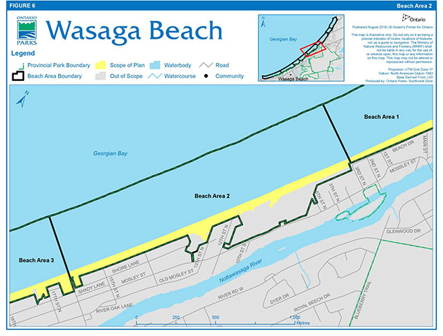 Map showing Beach Area 2 and the scope of the Beach Management Secondary Plan.