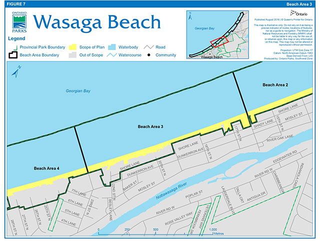 Map showing Beach Area 3 and the scope of the Beach Management Secondary Plan.