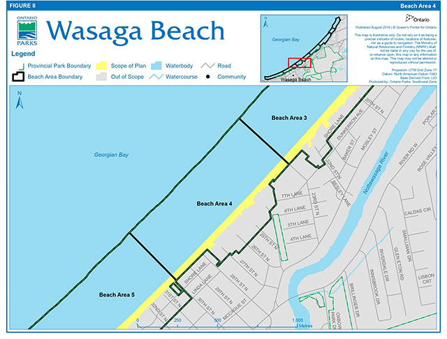 Map showing Beach Area 4 and the scope of the Beach Management Secondary Plan.
