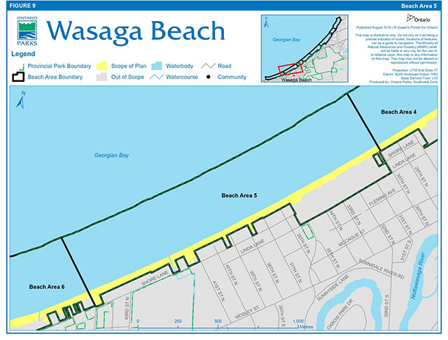 Map showing Beach Area 5 and the scope of the Beach Management Secondary Plan.