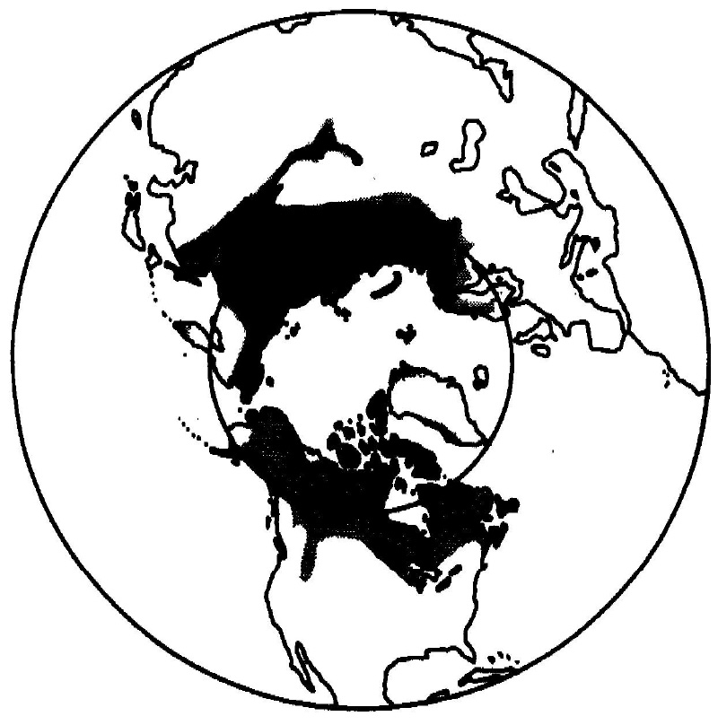 Map of the world from the perspective of the North Pole highlighting areas of Caribou distribution.